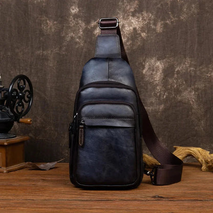 Vintage Genuine Leather Men's Chest Luxury Cowhide Crossbody High Quality Male Shoulder Messenger Business Sling Bag