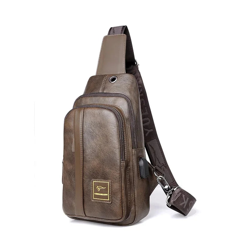 Vintage Genuine Leather Men's Chest Travel Hiking Crossbody Large Capacity Male Shoulder s Business Sling Bag