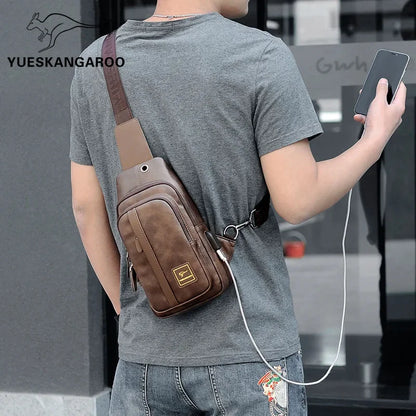 Vintage Genuine Leather Men's Chest Travel Hiking Crossbody Large Capacity Male Shoulder s Business Sling Bag