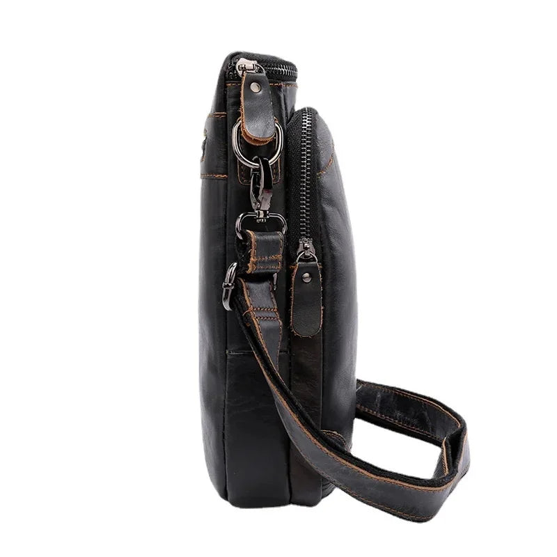 Vintage Genuine Leather Men's Crossbody Fashion Cowhide Male Shoulder Business FileMessenger Bag