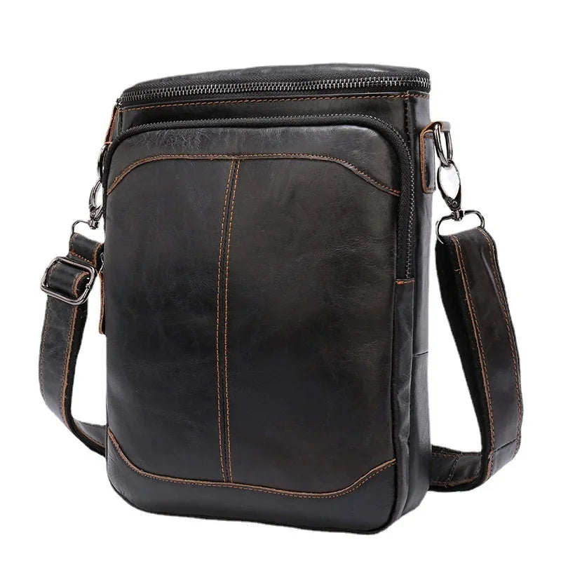 Vintage Genuine Leather Men's Crossbody Fashion Cowhide Male Shoulder Business FileMessenger Bag