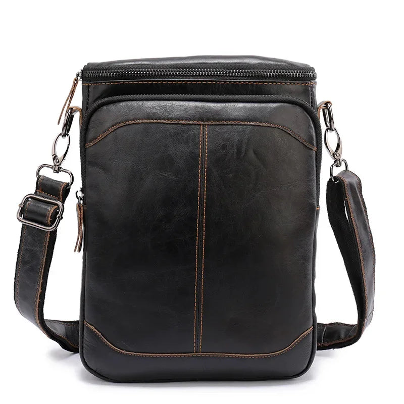 Vintage Genuine Leather Men's Crossbody Fashion Cowhide Male Shoulder Business FileMessenger Bag