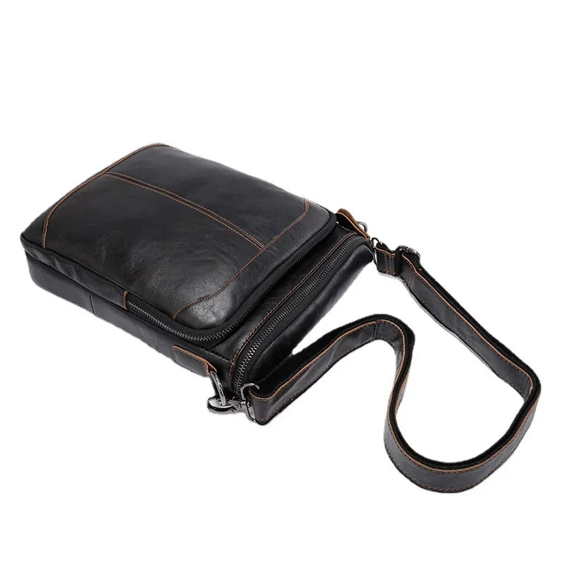 Vintage Genuine Leather Men's Crossbody Fashion Cowhide Male Shoulder Business FileMessenger Bag