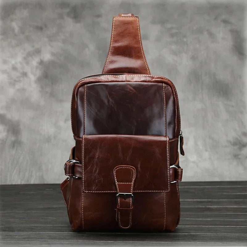 Vintage Genuine Leather Men's Crossbody Large Capacity Chest Luxury Cowhide Male Shoulder Messenger Bag