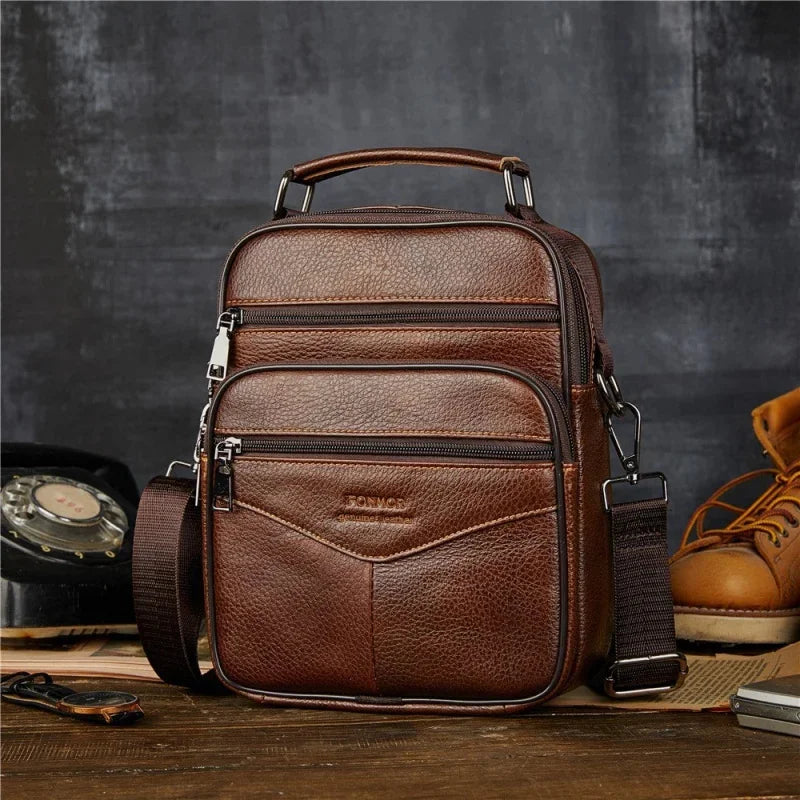 Vintage Genuine Leather Men's Crossbody Vertical Phone Fashion Male Shoulder Messenger Bag Small Cowhide Handbag
