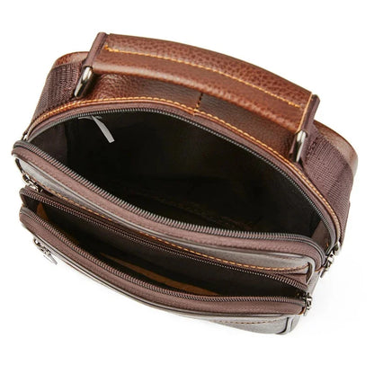 Vintage Genuine Leather Men's Crossbody Vertical Phone Fashion Male Shoulder Messenger Bag Small Cowhide Handbag