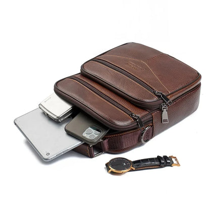 Vintage Genuine Leather Men's Crossbody Vertical Phone Fashion Male Shoulder Messenger Bag Small Cowhide Handbag