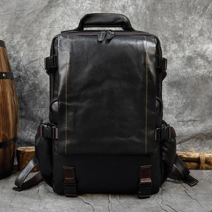 Vintage Genuine Leather Men's Large Capacity Student School Bag Fashion Cowhide Travel Backpack