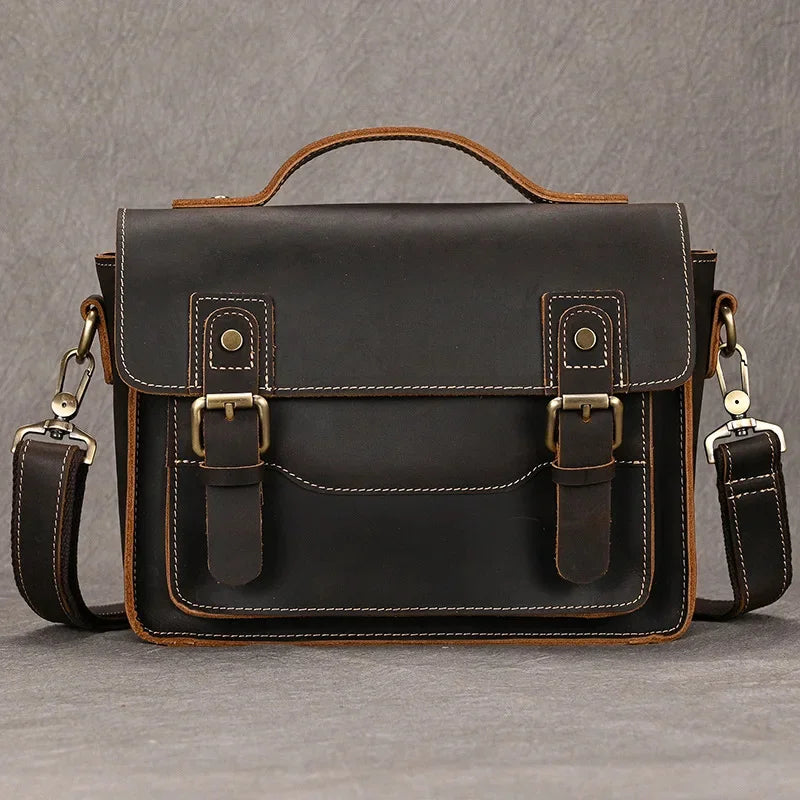 Vintage Genuine Leather Men's Shoulder Messenger Fashion Briefcase Casual Cowhide Crossbody Bag Multifunction Man Handbag