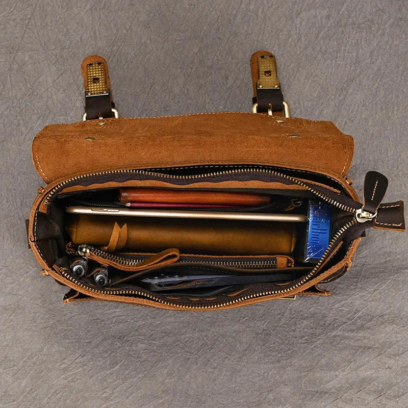 Vintage Genuine Leather Men's Shoulder Messenger Fashion Briefcase Casual Cowhide Crossbody Bag Multifunction Man Handbag