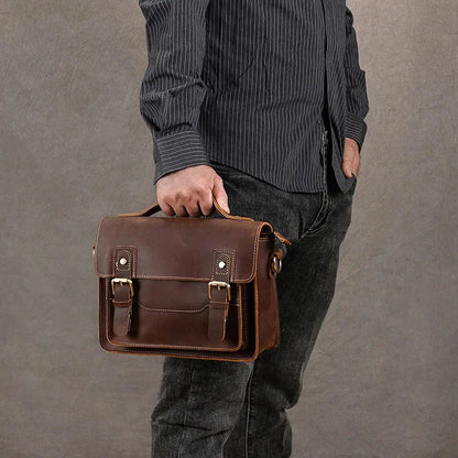 Vintage Genuine Leather Men's Shoulder Messenger Fashion Briefcase Casual Cowhide Crossbody Bag Multifunction Man Handbag
