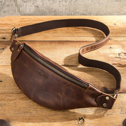 Vintage Genuine Leather Men's Waist Belt Fashion Cowhide Chest Casual Male Shoulder Crossbody Bag Luxury Fanny Pack
