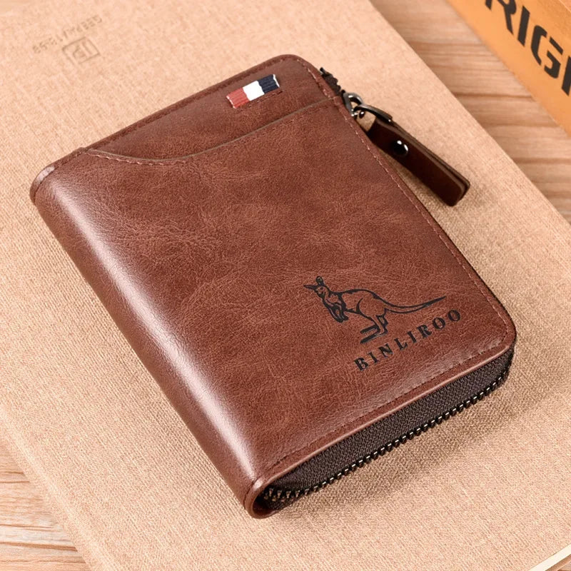 Vintage Genuine Leather Men's Wallet RFID Blocking Card Holder Business Coin Purse Multi Function Male Money Clip