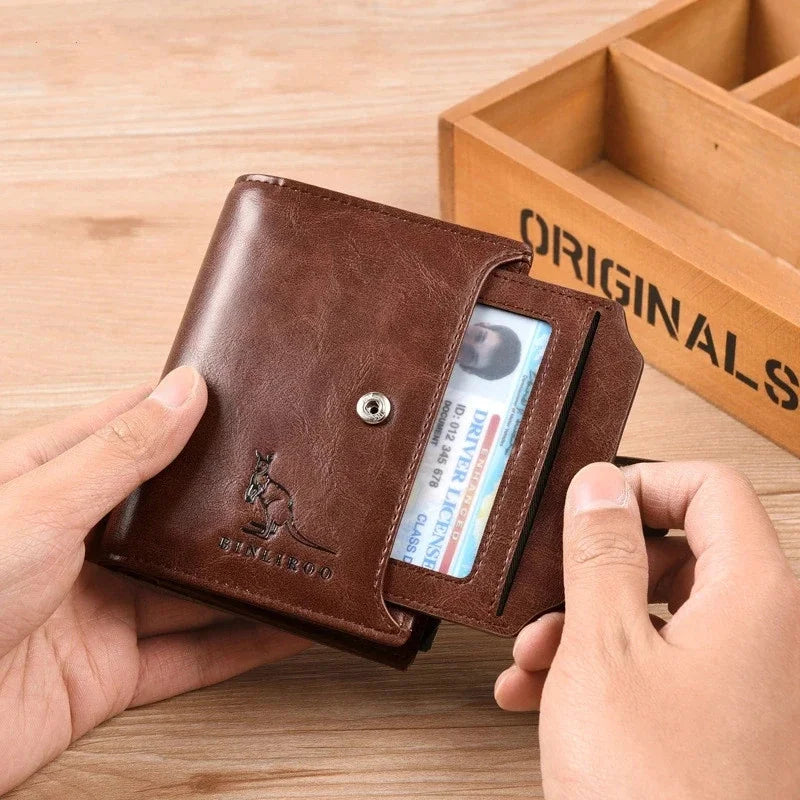 Vintage Genuine Leather Men's Wallet RFID Blocking Card Holder Business Coin Purse Multi Function Male Money Clip