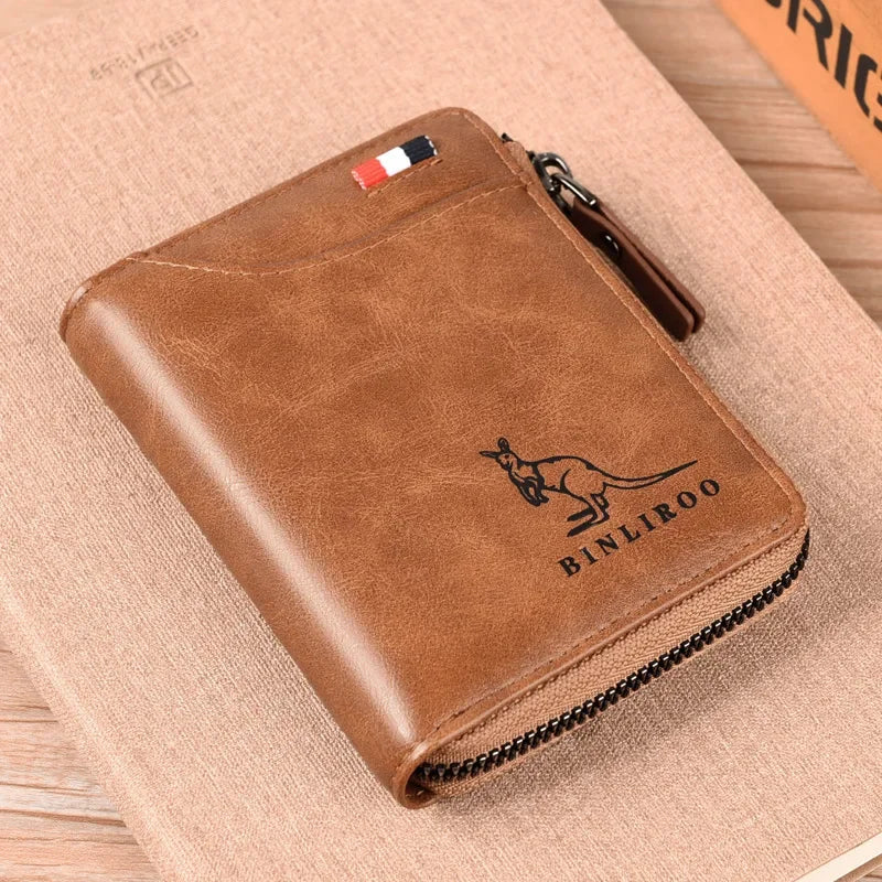 Vintage Genuine Leather Men's Wallet RFID Blocking Card Holder Business Coin Purse Multi Function Male Money Clip