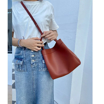 Vintage Genuine Leather Simple Handbags Commuter Large Capacity Elegant Square Bags One Shoulder Crossbody Lady Purses 2024 New