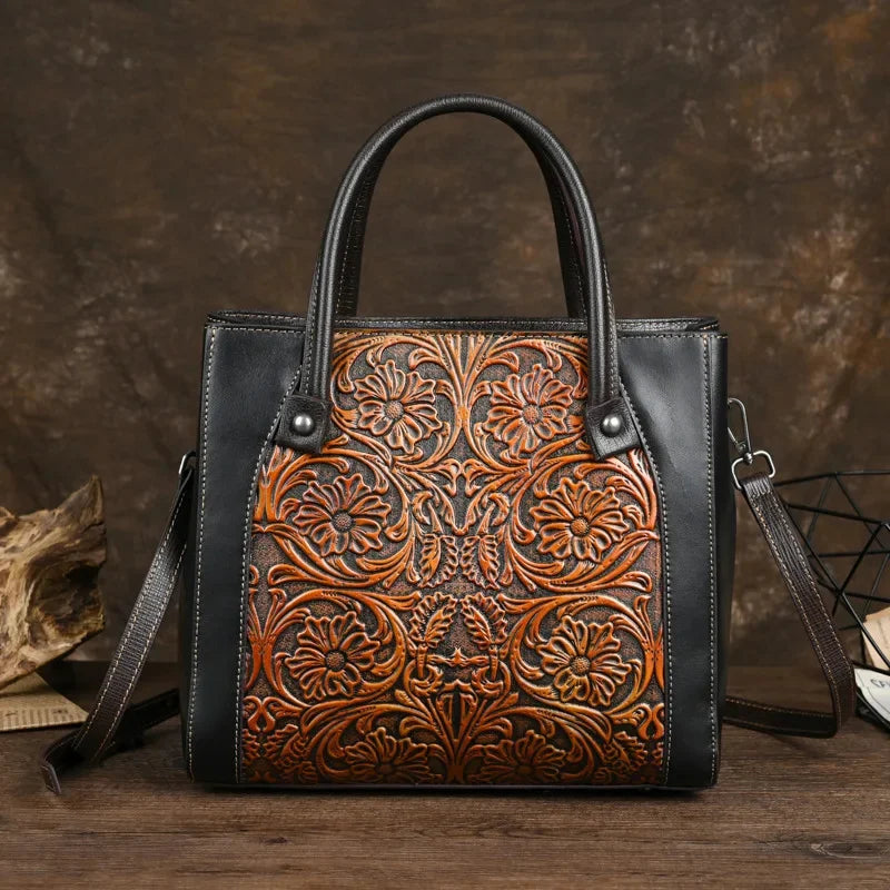 Vintage Genuine Leather Women's Handbag Fashion Cowhide Shoulder Crossbody Large Capacity Messenger Bag
