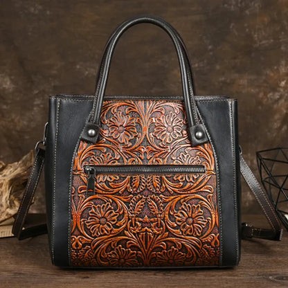 Vintage Genuine Leather Women's Handbag Fashion Cowhide Shoulder Crossbody Large Capacity Messenger Bag