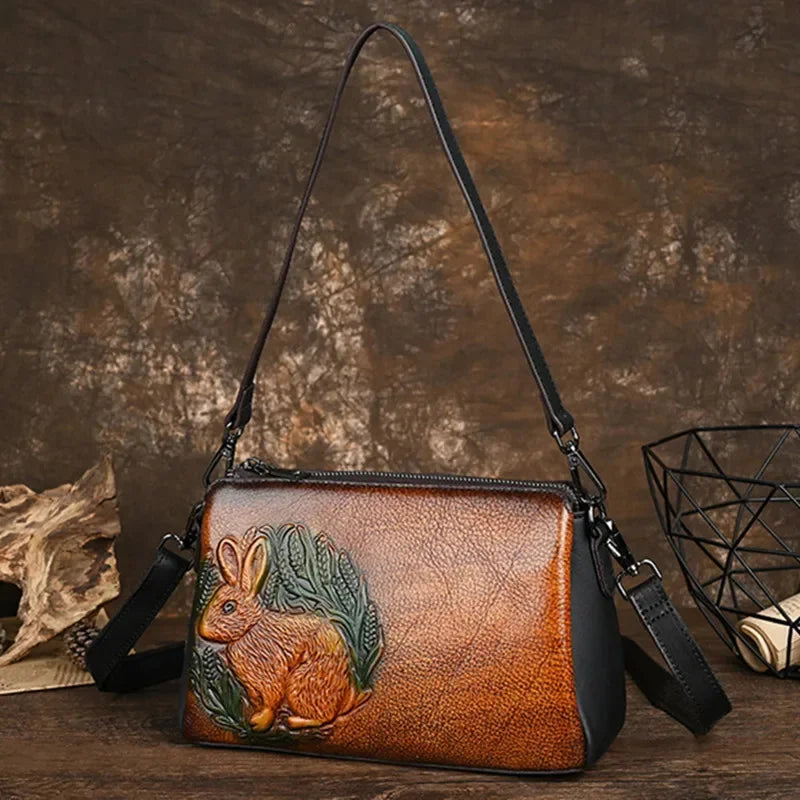 Vintage Genuine Leather Women's Shoulder Elegant Messenger Luxury Cowhide Ladies Handbag Fashion Crossbody Bag