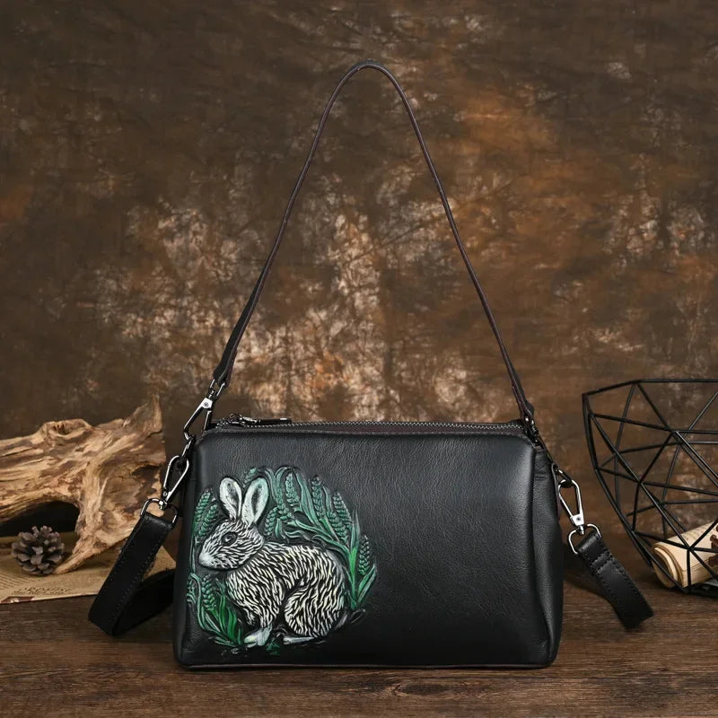 Vintage Genuine Leather Women's Shoulder Elegant Messenger Luxury Cowhide Ladies Handbag Fashion Crossbody Bag
