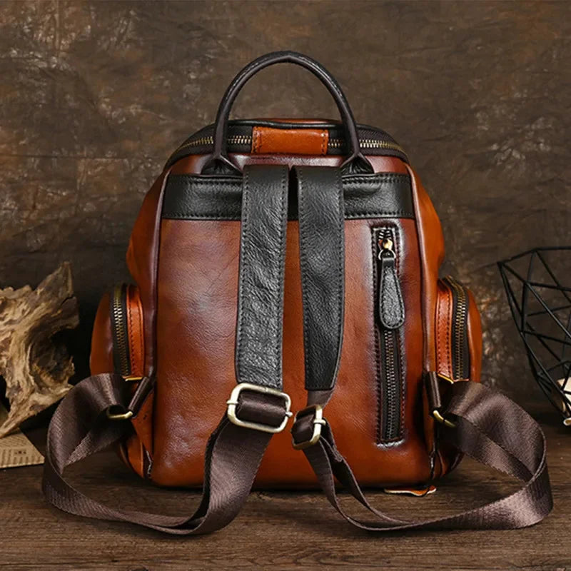 Vintage Genuine Leather Women's Soft Cowhide School Bag For Girls Casual Small Travel Feminina Backpack