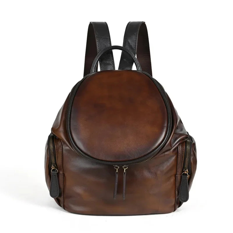 Vintage Genuine Leather Women's Soft Cowhide School Bag For Girls Casual Small Travel Feminina Backpack