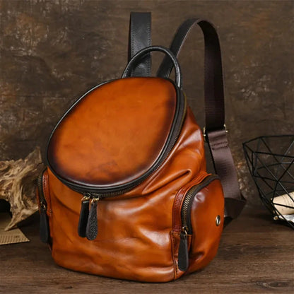 Vintage Genuine Leather Women's Soft Cowhide School Bag For Girls Casual Small Travel Feminina Backpack
