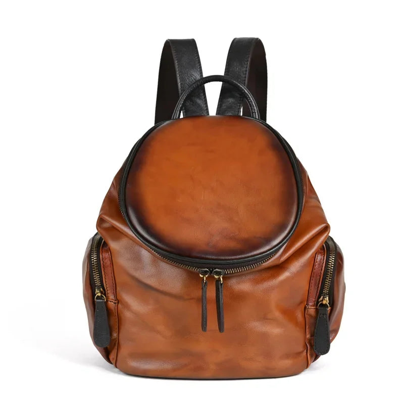 Vintage Genuine Leather Women's Soft Cowhide School Bag For Girls Casual Small Travel Feminina Backpack