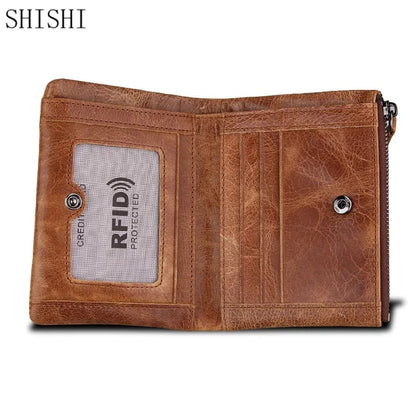 Vintage Genuine Leather Zipper For Men RFID Holder Card Wallet Luxury Male Coin Purses Multi Function Man Money Clip