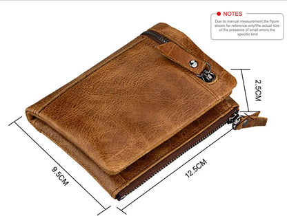 Vintage Genuine Leather Zipper For Men RFID Holder Card Wallet Luxury Male Coin Purses Multi Function Man Money Clip