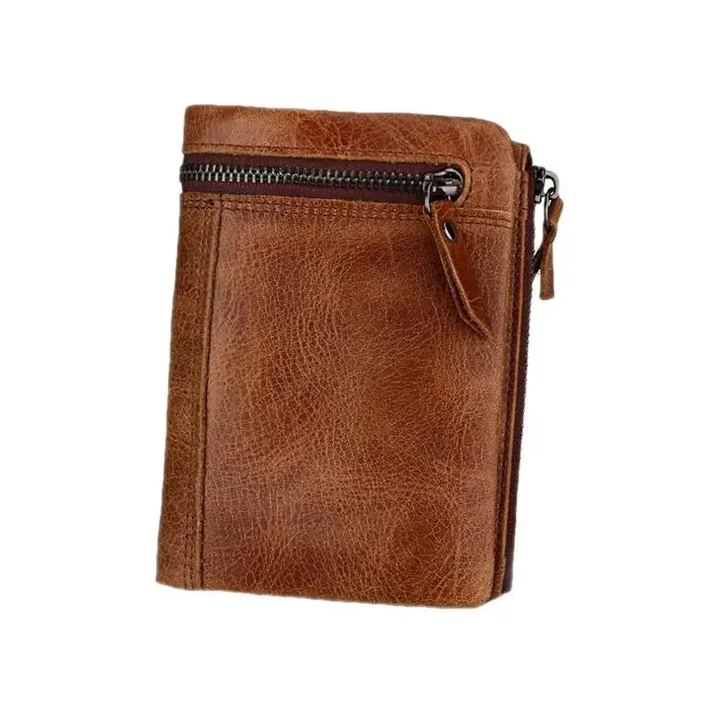 Vintage Genuine Leather Zipper For Men RFID Holder Card Wallet Luxury Male Coin Purses Multi Function Man Money Clip