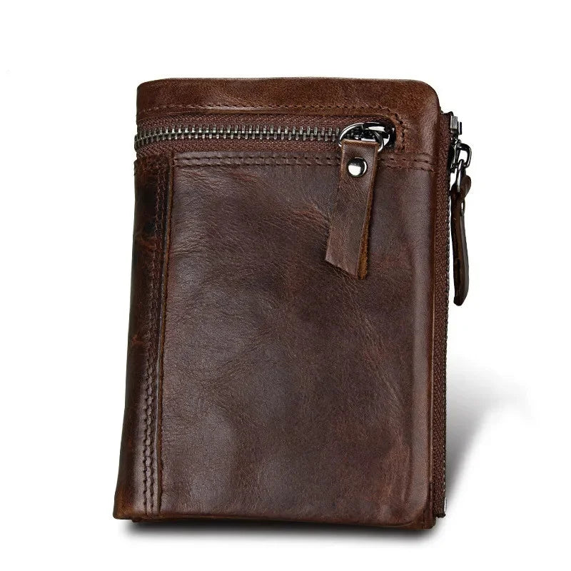 Vintage Genuine Leather Zipper For Men RFID Holder Card Wallet Luxury Male Coin Purses Multi Function Man Money Clip