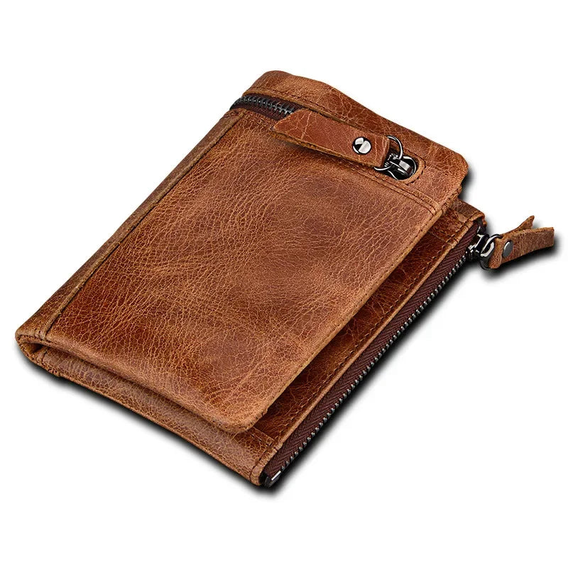 Vintage Genuine Leather Zipper For Men RFID Holder Card Wallet Luxury Male Coin Purses Multi Function Man Money Clip