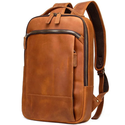 Vintage Genuine Men's Crazy Horse Leather Travel Backpack Fasion Male School Large Capacity Laptop Bag
