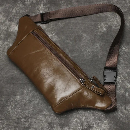 Vintage Genuine Men's Waist Fashion Phone Cow Leather Male Shoulder Crossbody Bag Sport Chest Fanny Pack