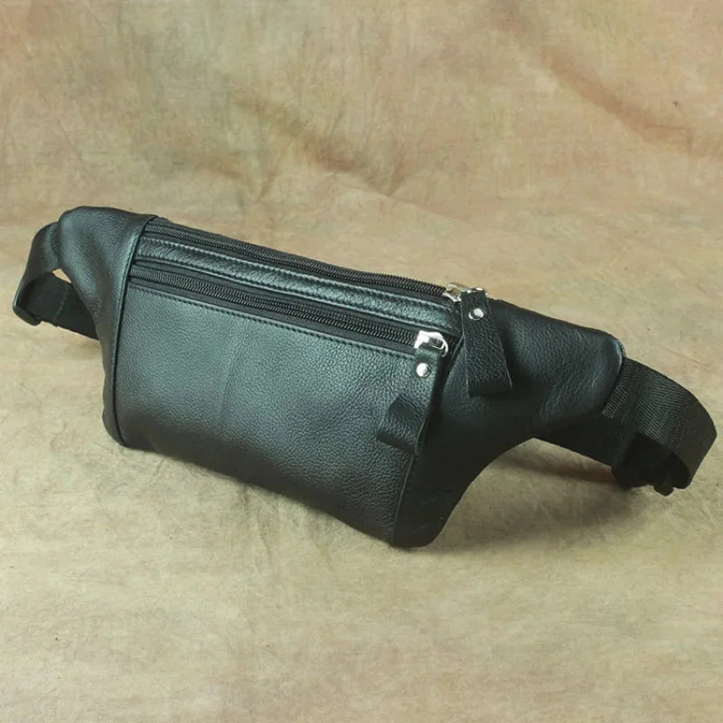 Vintage Genuine Men's Waist Fashion Phone Cow Leather Male Shoulder Crossbody Bag Sport Chest Fanny Pack