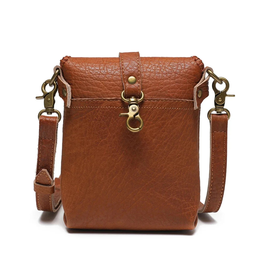 Vintage Genuine Mobile Phone Messenger Casual Leather Bag for Women / Zero Purse