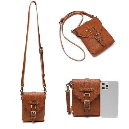 Vintage Genuine Mobile Phone Messenger Casual Leather Bag for Women / Zero Purse