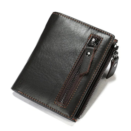 Vintage Genuine Wallet For Men High Quality Short Coin Purse Fashion Cow Leather Man Card Holder Zipper Money Clip