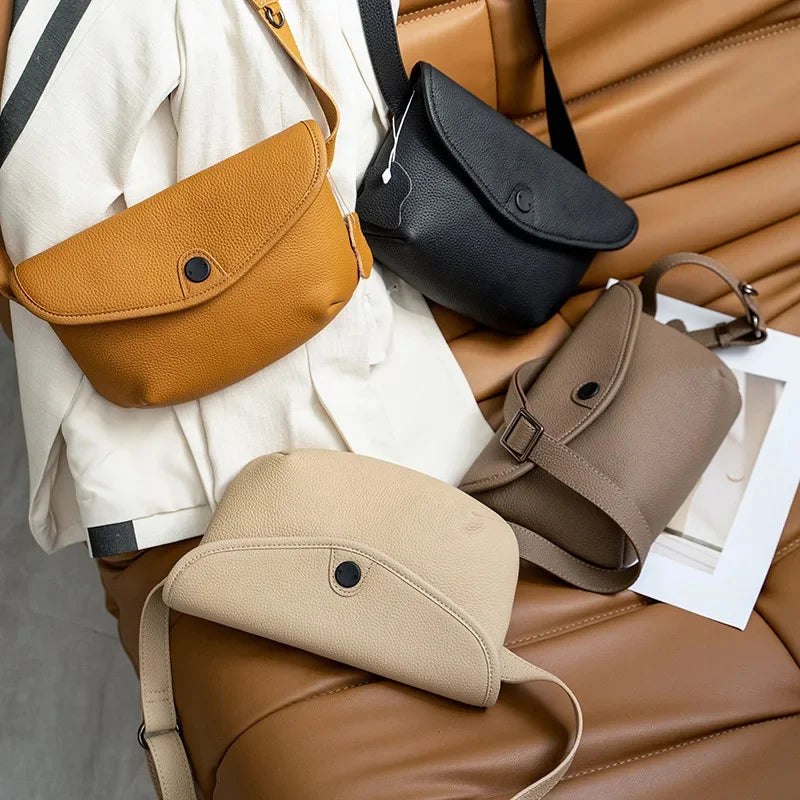 Vintage Genuine Women's New Luxury Shoulder Crossbody Cow Leather Waist Bag Large Capacity Lady Chest Pack