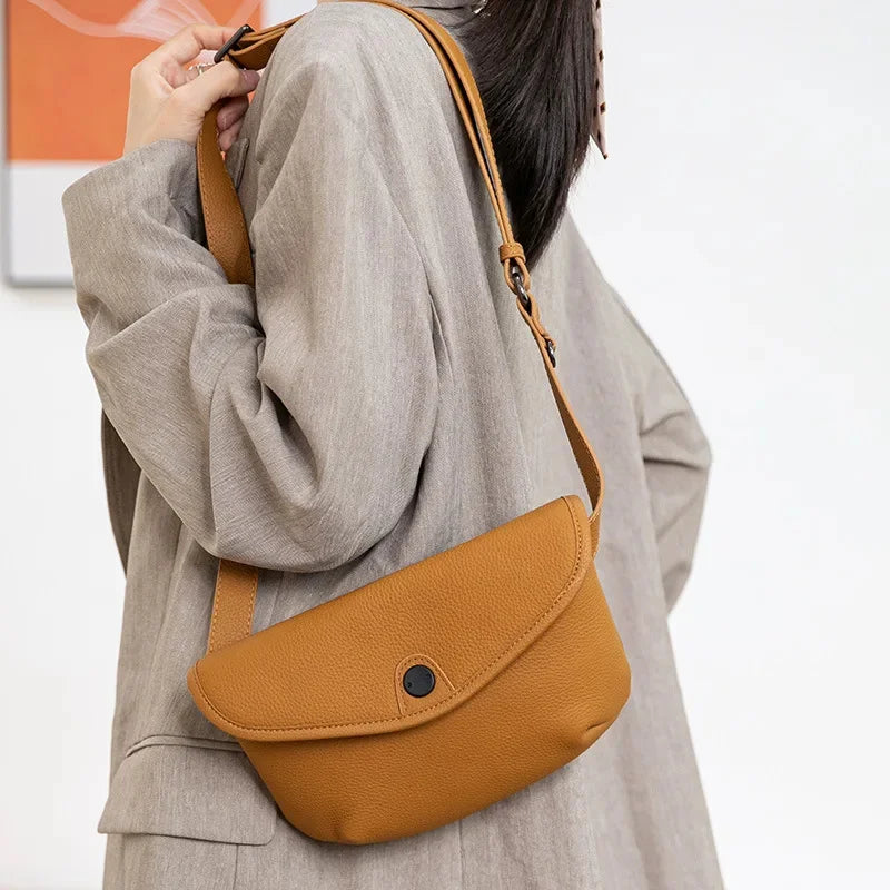 Vintage Genuine Women's New Luxury Shoulder Crossbody Cow Leather Waist Bag Large Capacity Lady Chest Pack