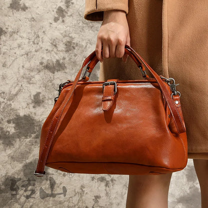 Vintage Handmade Painted Leather Handbags Female Large Capacity Briefcase Casual Fashion All-match Crossbody Shoulder Purses