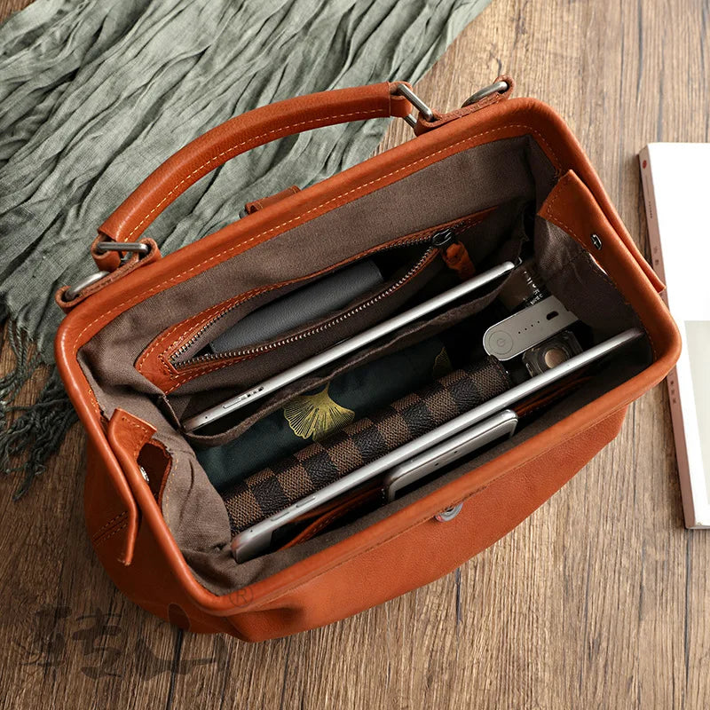 Vintage Handmade Painted Leather Handbags Female Large Capacity Briefcase Casual Fashion All-match Crossbody Shoulder Purses