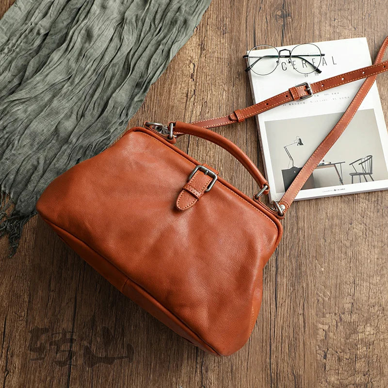 Vintage Handmade Painted Leather Handbags Female Large Capacity Briefcase Casual Fashion All-match Crossbody Shoulder Purses