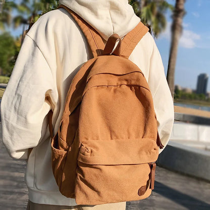 Vintage Lady Men School Canvas Women College Backpack Trendy Girl Boy Brown Laptop Bag Fashion Female Male Retro Travel Book Bag