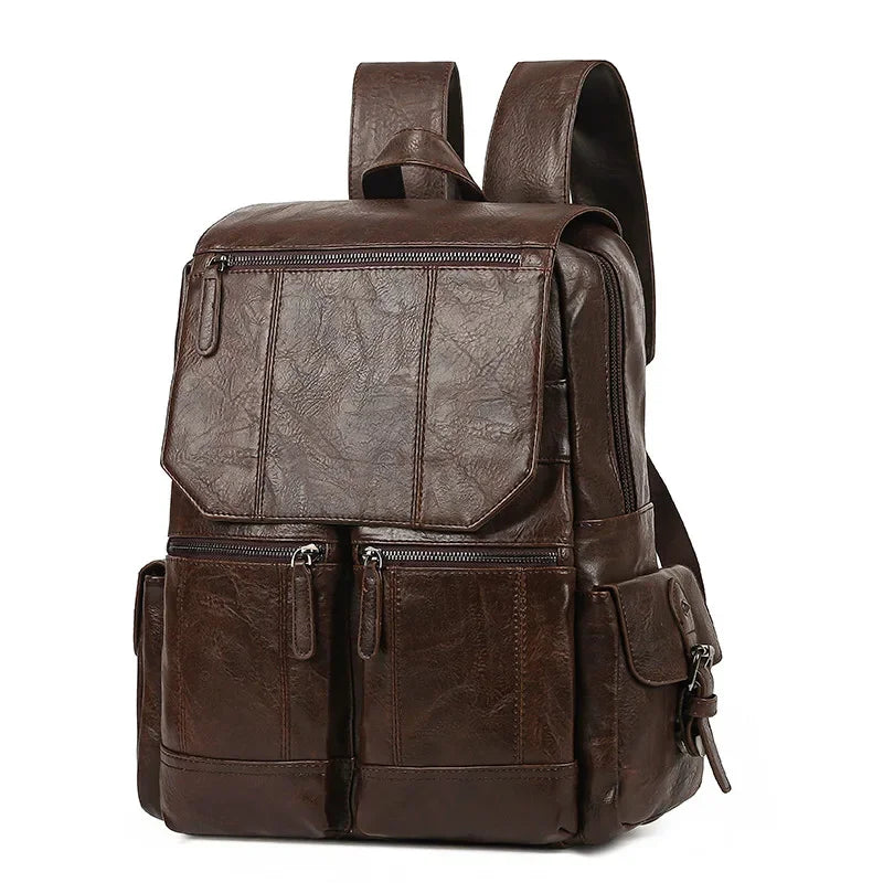 Vintage Large Capacity Men's Fashion PU Leather Man Travel Backpack Multifunction Laptop High Quality School Bag