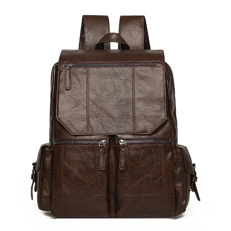 Vintage Large Capacity Men's Fashion PU Leather Man Travel Backpack Multifunction Laptop High Quality School Bag
