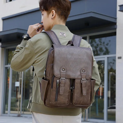 Vintage Large Capacity Men's Luxury PU Leather Travel Backpack Waterproof Computer Laptop Business Male School Bag