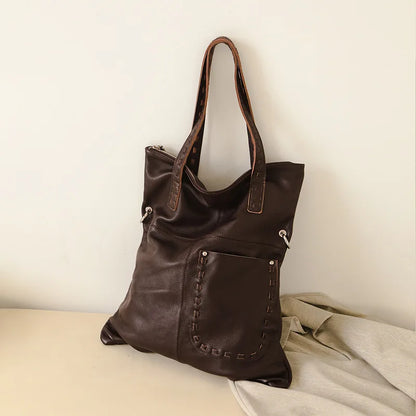 Vintage Large Capacity Tote Luxury Genuine Leather Casual Shoulder Bags Commuter Shopping Travel Versatile Bolsas Mujer 2024