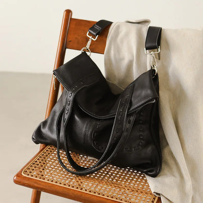 Vintage Large Capacity Tote Luxury Genuine Leather Casual Shoulder Bags Commuter Shopping Travel Versatile Bolsas Mujer 2024
